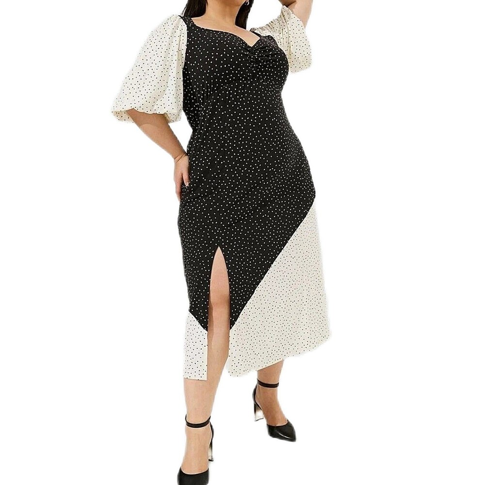 Torrid Maxi Studio Knit Mix Print Dress Women's 2 2X Polka Dot Retro‎ Pockets